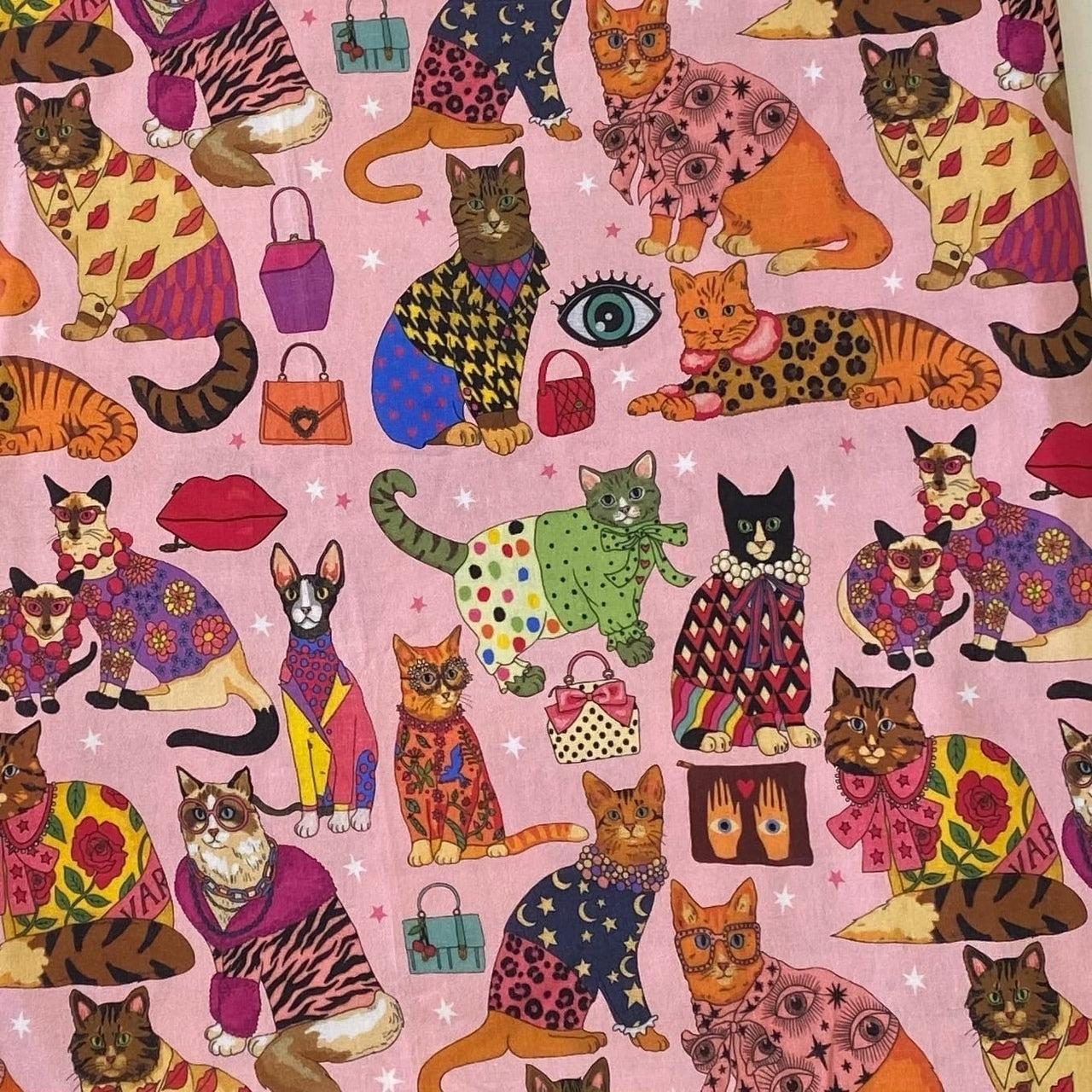 GLAMOROUS CATS, PINK - 100% pamuk