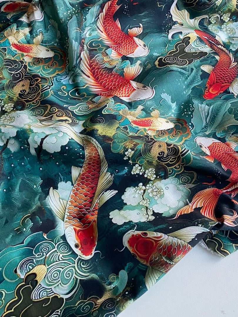 KOI CARP, BLUE - 100% pamuk