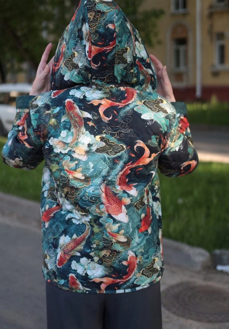 KOI CARP, BLUE - 100% pamuk
