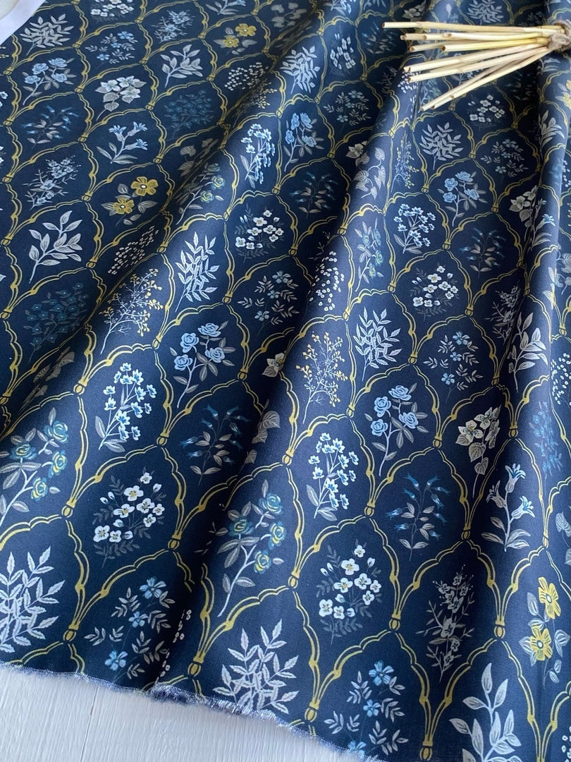 FLORAL ARABESQUE, BLUE - 100% pamuk