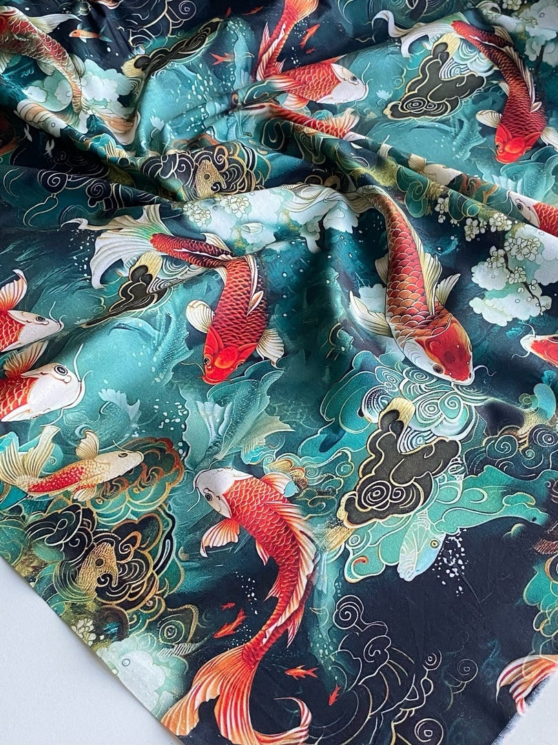 KOI CARP, BLUE - 100% pamuk