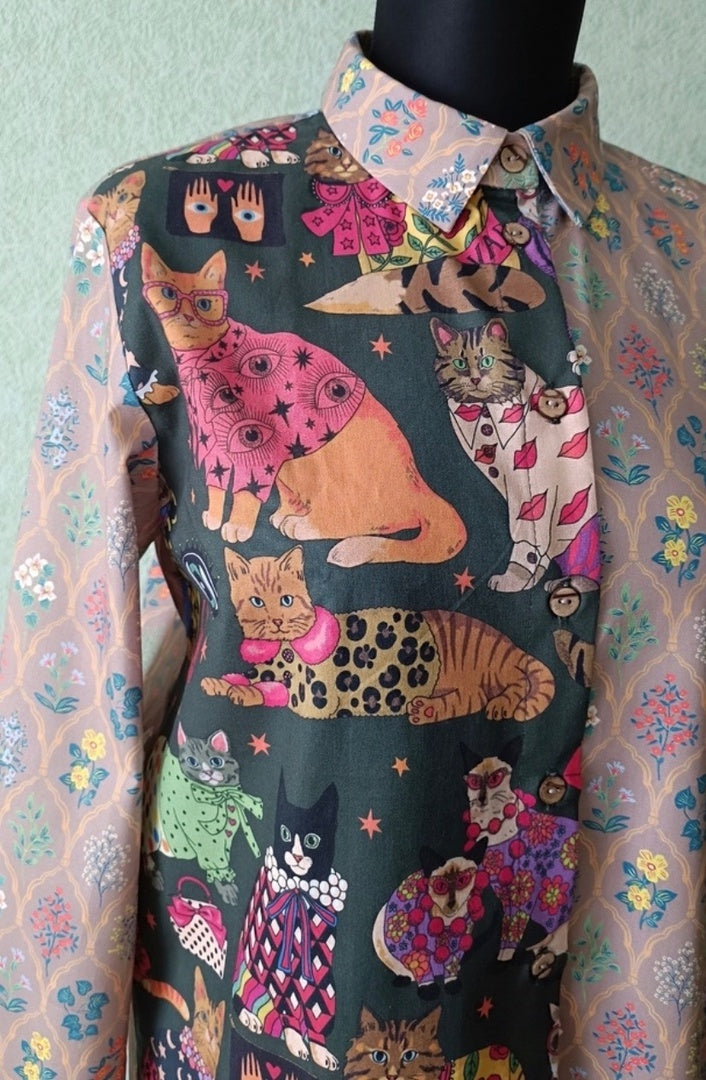 GLAMOROUS CATS, GREEN - 100% pamuk