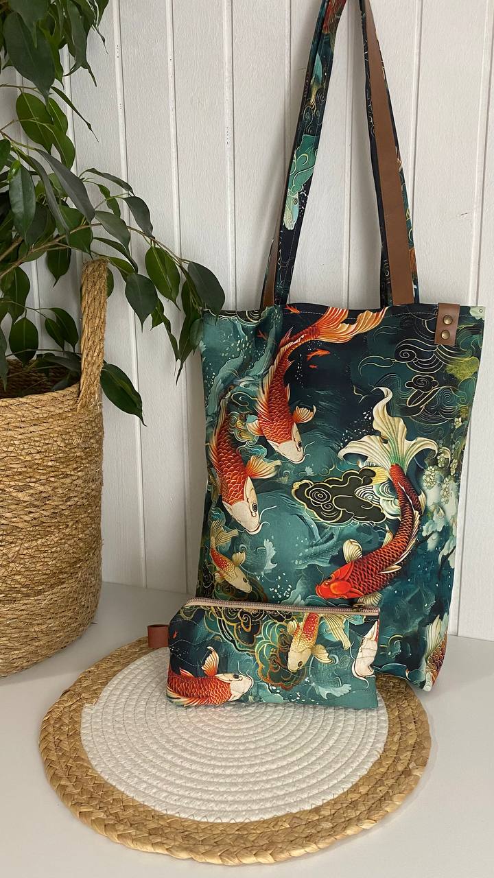 KOI CARP, BLUE - 100% pamuk