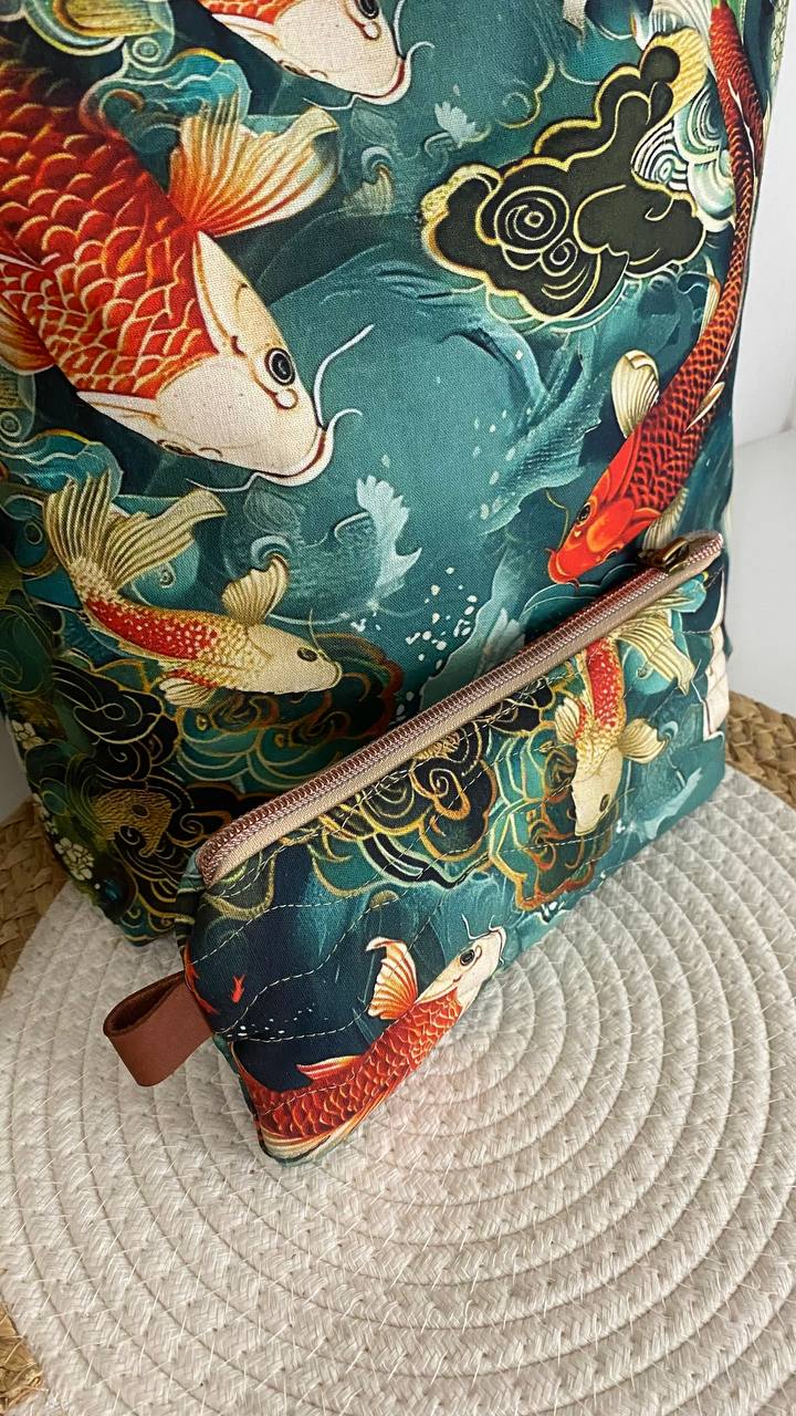 KOI CARP, BLUE - 100% pamuk