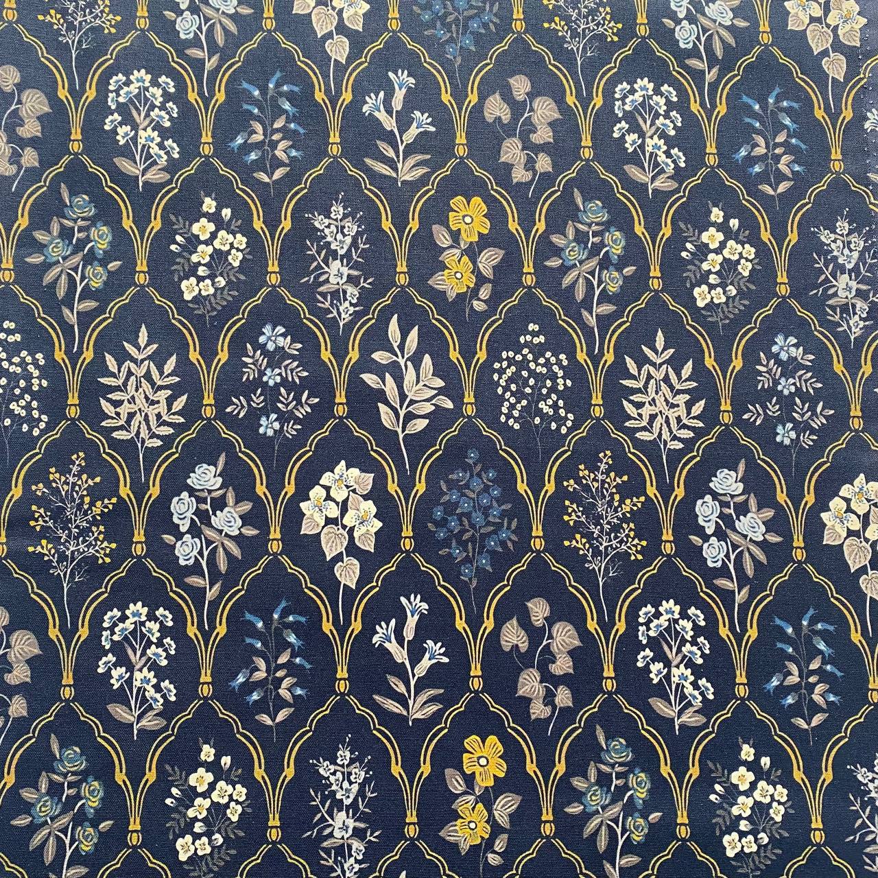 FLORAL ARABESQUE, BLUE - 100% pamuk