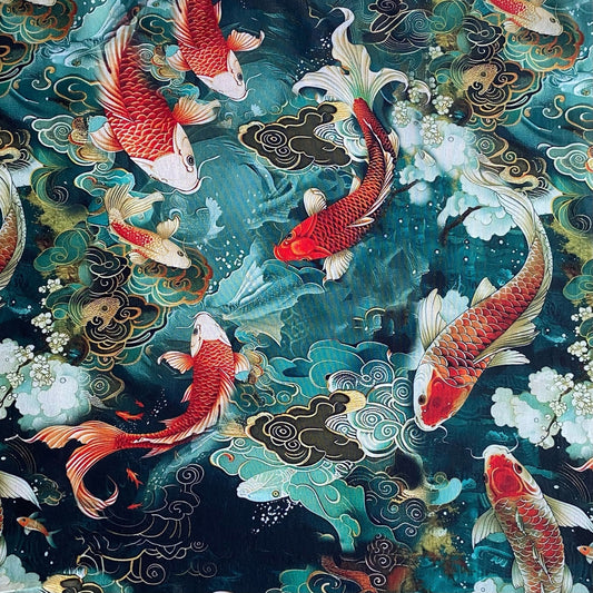 KOI CARP, BLUE - 100% pamuk