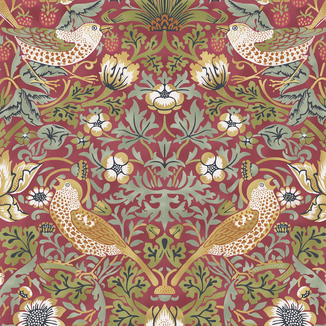Strawberry Thief, William Morris - MIDI,  red, 100% pamuk