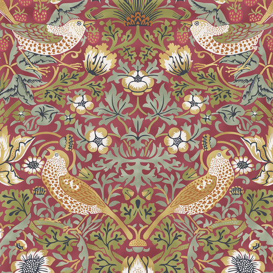 Strawberry Thief, William Morris - MIDI,  red, 100% pamuk