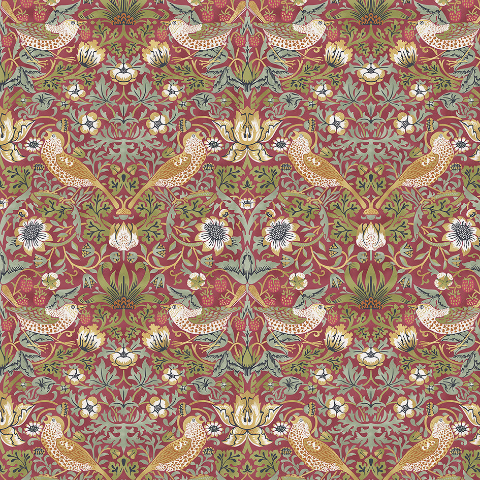 Strawberry Thief, William Morris - MIDI,  red, 100% pamuk