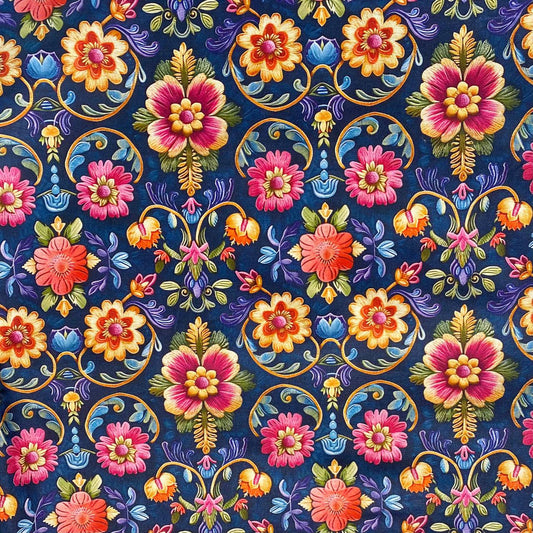 FLOWERS, PINK & BLUE - 100% pamuk