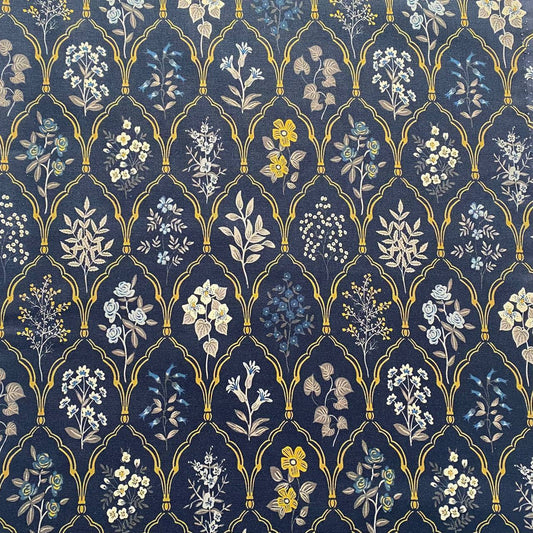 FLORAL ARABESQUE, BLUE - 100% pamuk