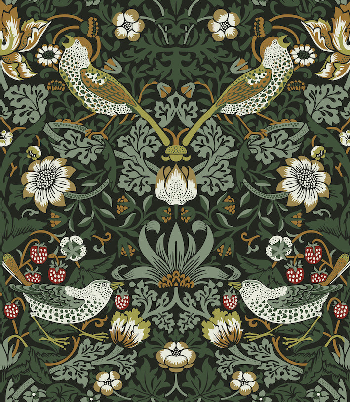 Strawberry Thief, William Morris - MIDI, brown-green, 100% pamuk