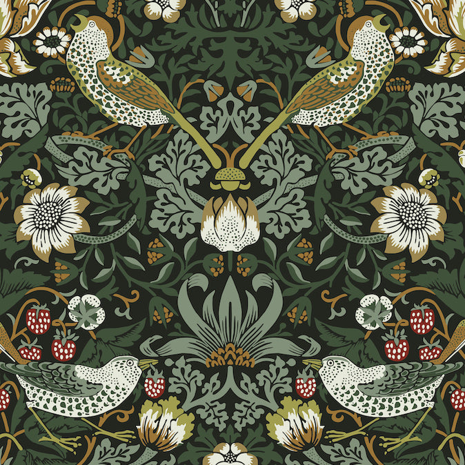 Strawberry Thief, William Morris - MIDI, brown-green, 100% pamuk